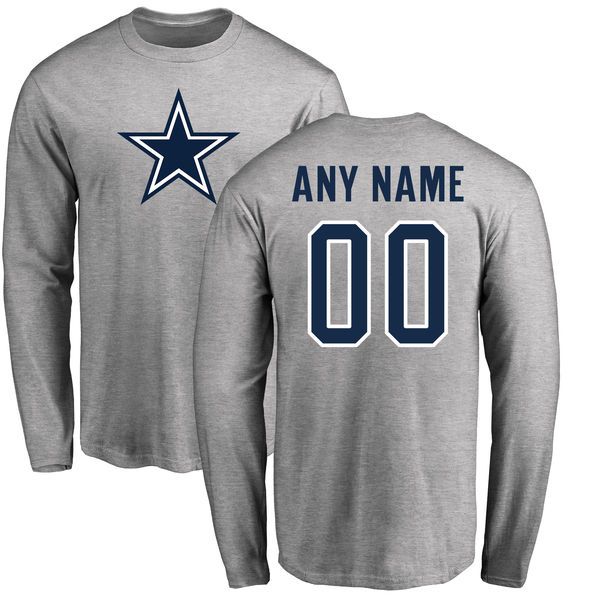 Men Dallas Cowboys NFL Pro Line by Fanatics Branded Ash Custom Name and Number Logo Long Sleeve T-Shirt